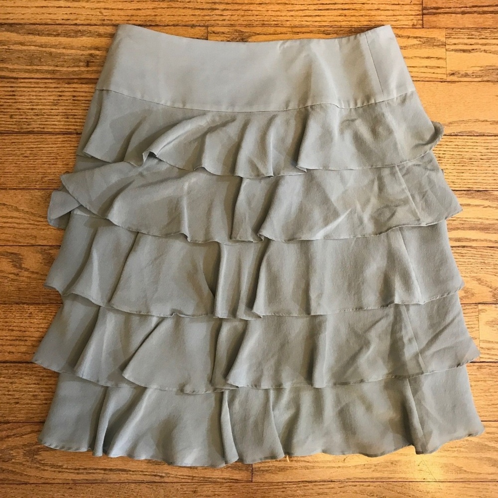 TALBOTS Size 6 A-Line Ruffled Gray Silk Skirt